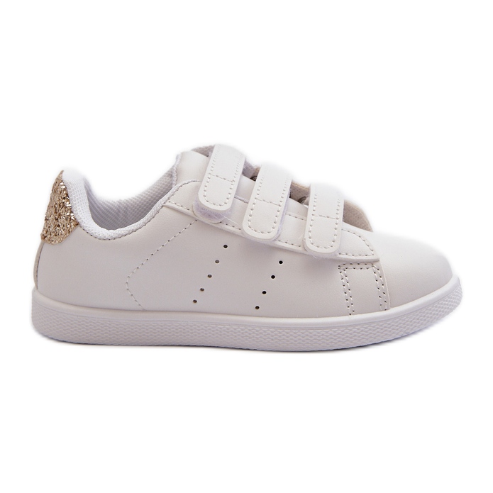 Children's Sneakers With Velcro White and Gold Cute Girl