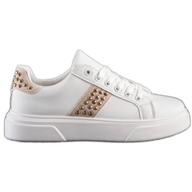 SHELOVET Sneakers With Ornaments beige white golden