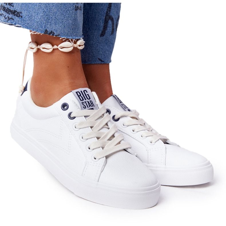 Women's Leather Sneakers Big Star BB274211 White and Navy Blue