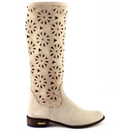 Olivier Women's light beige openwork boots