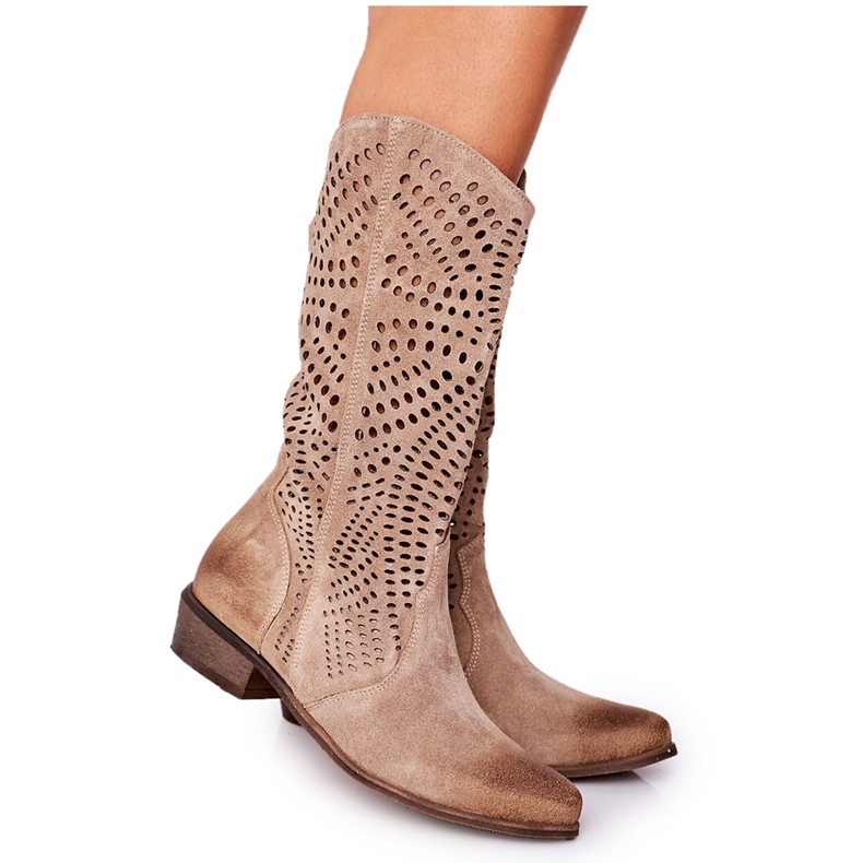Spring Openwork Suede Boots Exquisite 1229 Beige