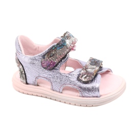 Girls' leather sandals Mazurek 1314 Amethyst Perła purple silver