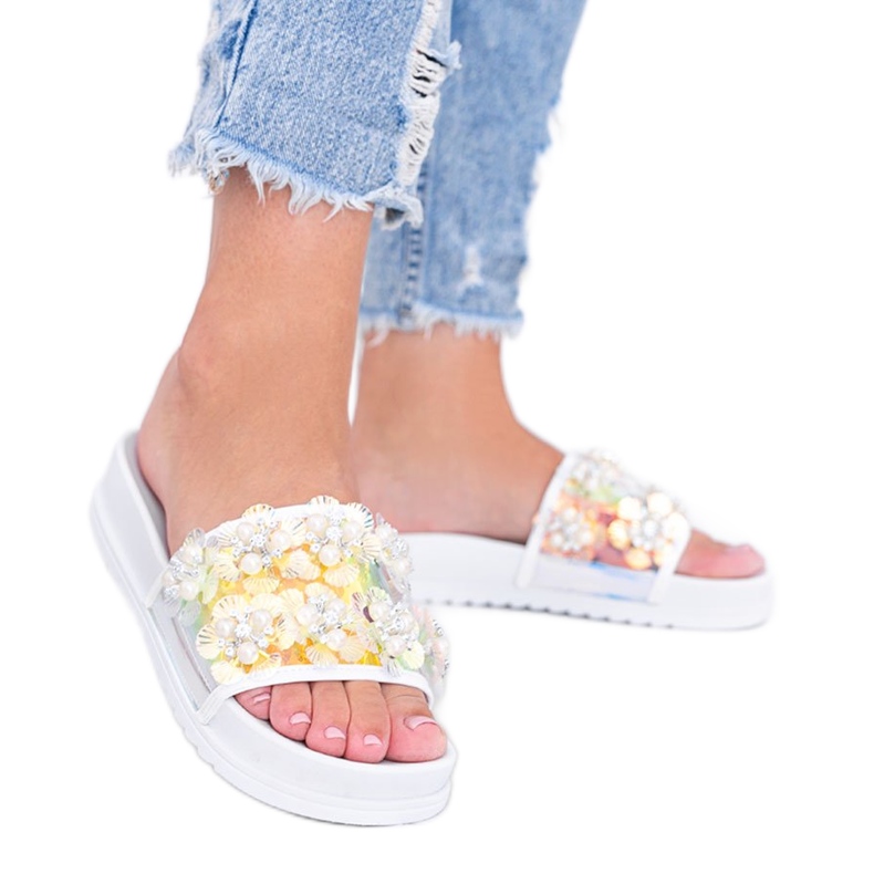 Roma white holographic slippers