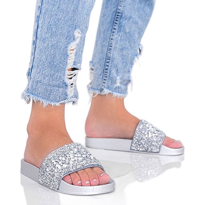 Silver women's Bling Bling slippers