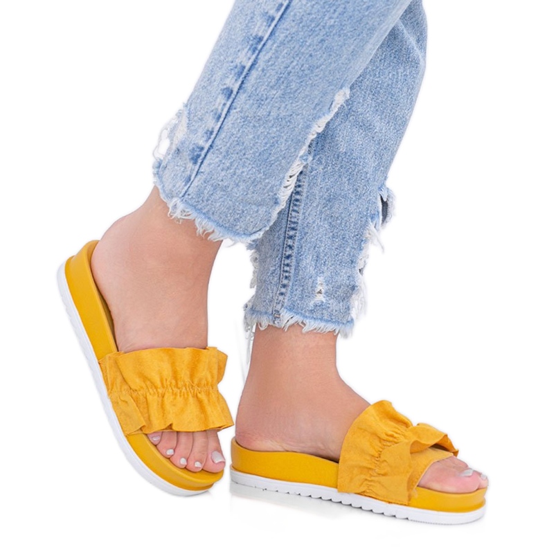 Samantha mustard frill slippers yellow