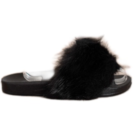 Evento Slippers With Fur black