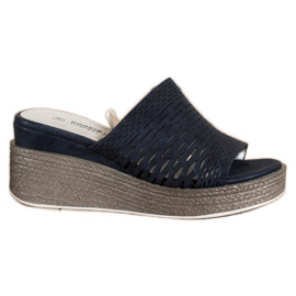 Goodin Openwork Wedge Slippers navy blue