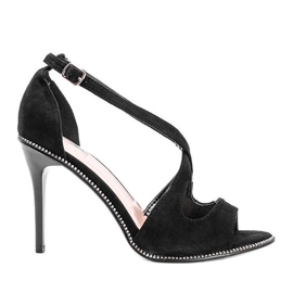 Black sandals with cubic zirconia on an Elvi heel