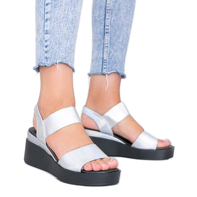 Silver holographic wedge Tiffi sandals