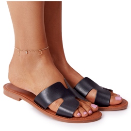 Women's Black Leather Slippers Seres Women's Black Leather Slippers Seres