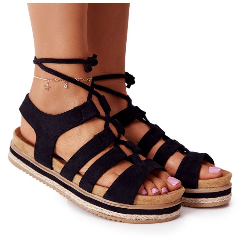 Tied Sandals On A Black Santorini Platform