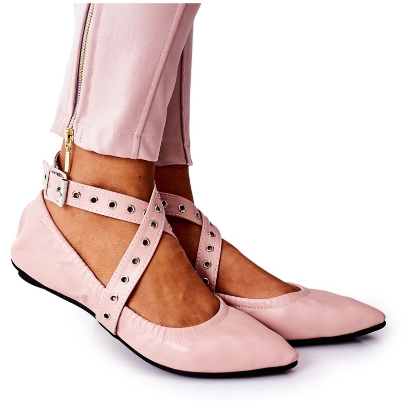 Folding Leather Ballerinas Lu Boo Pink