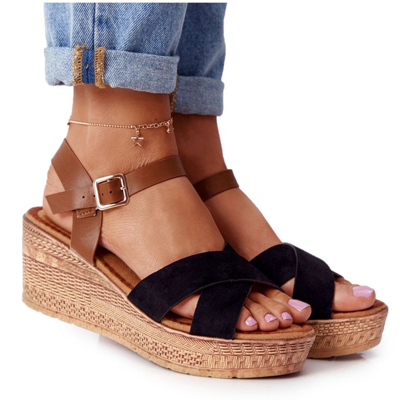 S.Barski Black Sandals On Wedge S. Barski GD-38 brown