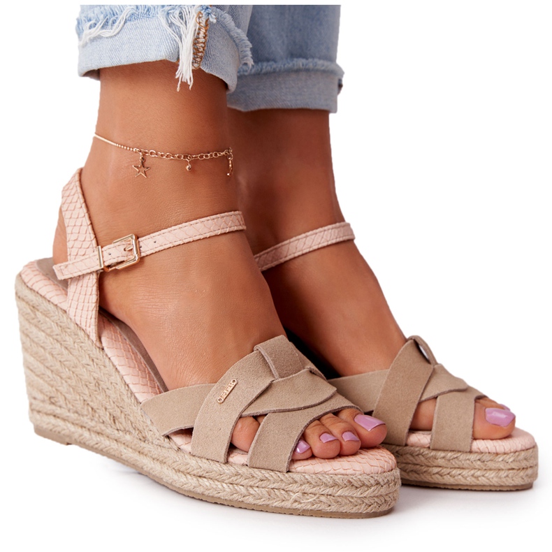 Leather Wedge Sandals Big Star HH274380 Beige