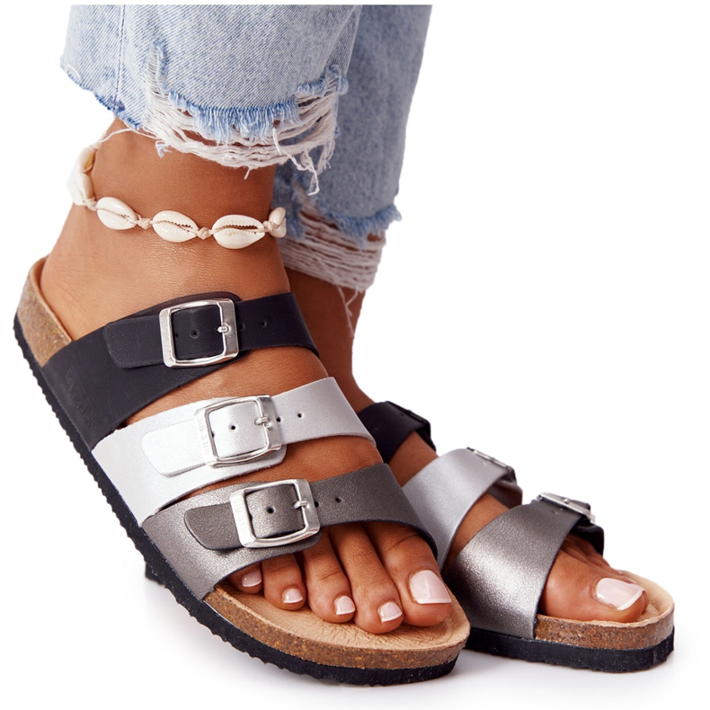 Leather profiled slippers Big Star HH274588 Black and Silver