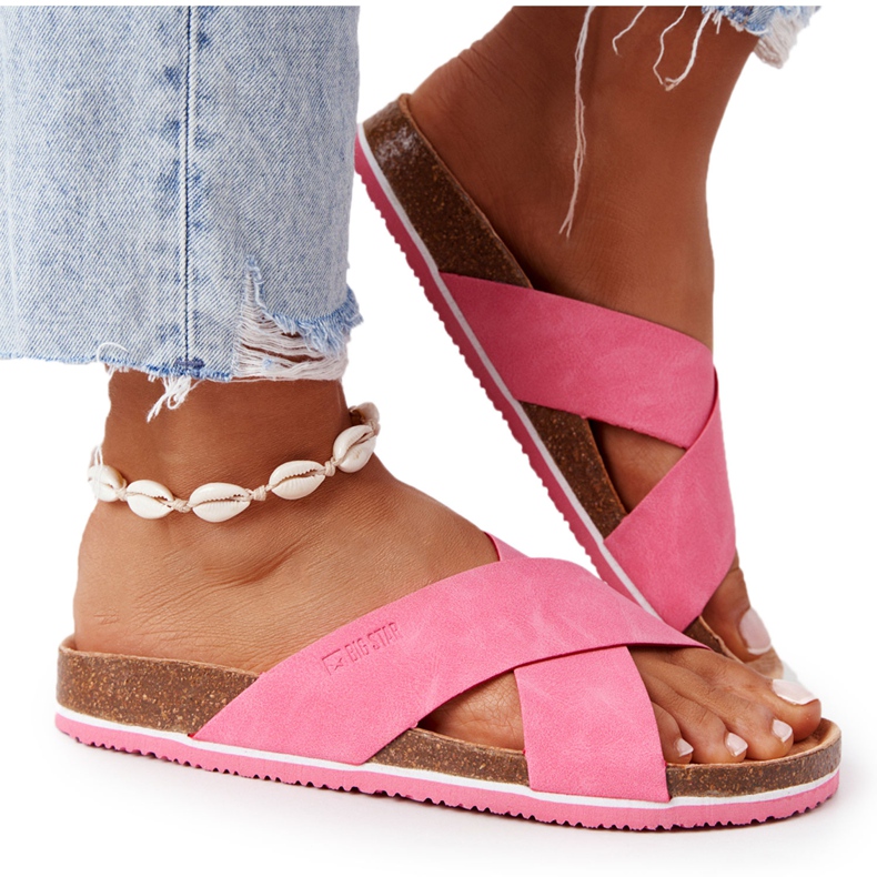 Leather Profiled Slippers Big Star HH274597 Fuchsia pink