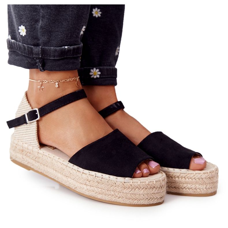 Black Megara Black Sandals On The Braided Platform beige