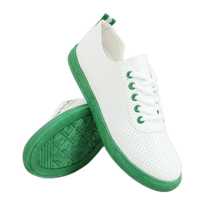 Women's lace-up sneakers, white and green LA44 Green