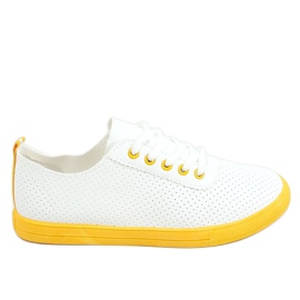 Women's lace-up sneakers, white and yellow LA44 Yellow