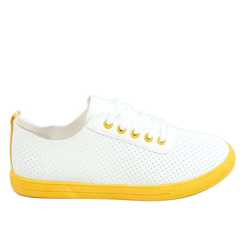 Women's lace-up sneakers, white and yellow LA44 Yellow