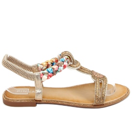 Sandals with golden cubic zirconias JN11-10 Gold