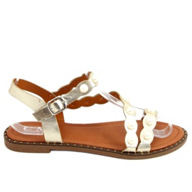 Sandals with pearls 55-55 Gold golden