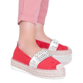 Red espadrilles with Cher stones silver