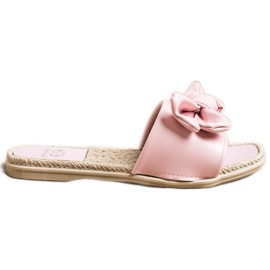 Small Swan Eco Leather Slippers With A Bow pink