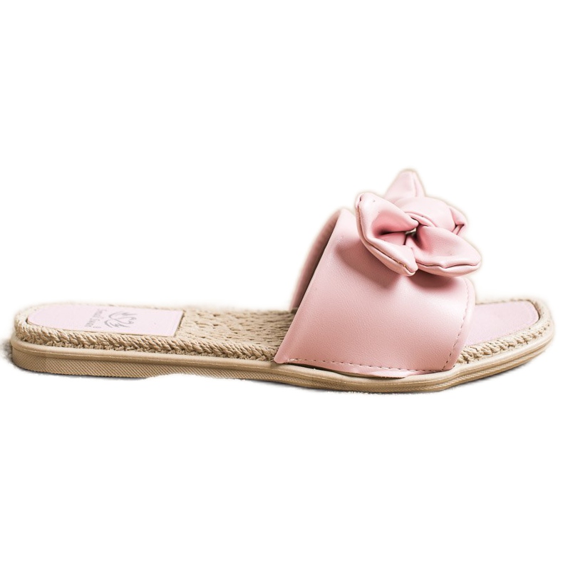 Small Swan Eco Leather Slippers With A Bow pink