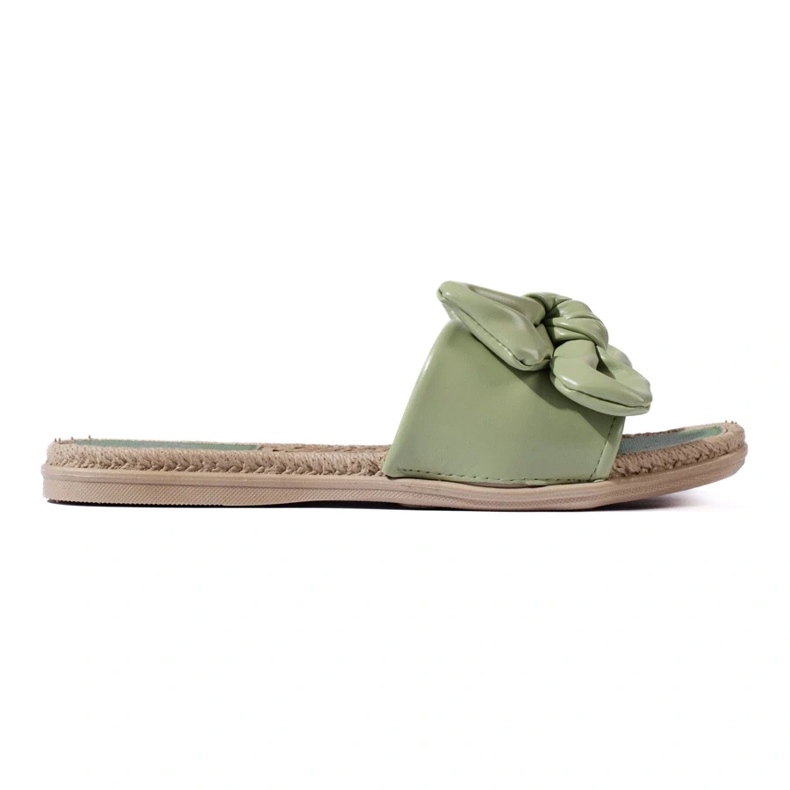 Eco Leather Slippers With A Bow green