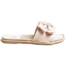 Small Swan Eco Leather Slippers With A Bow beige