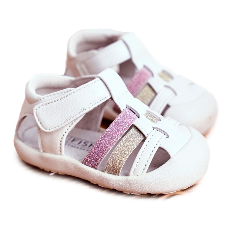 Apawwa Children's Sandals with Velcro Glitter White Ontario pink golden