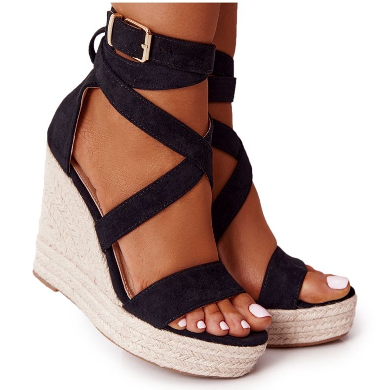 MSMG Black Lanzarote Wedge Sandals With Braided Black BL265