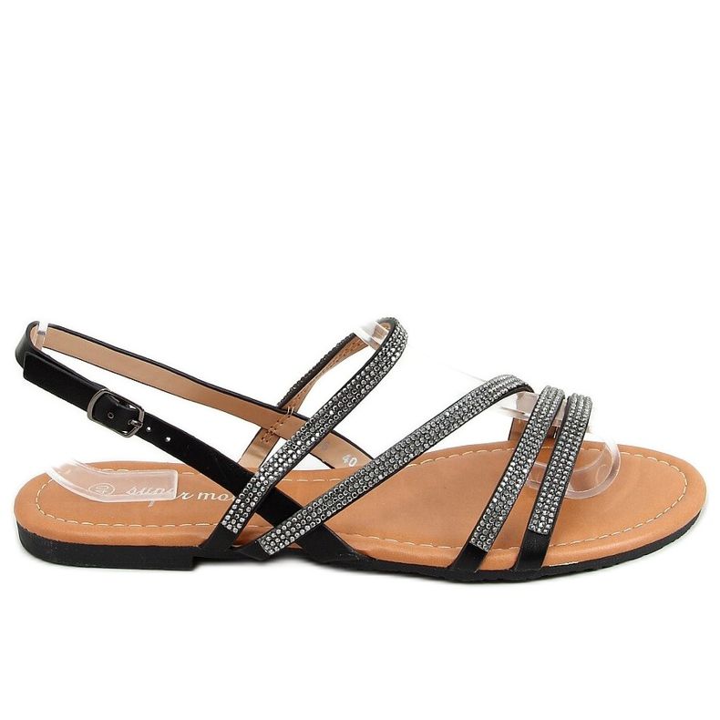 Black Sandals with cubic zirconias 4046 Black