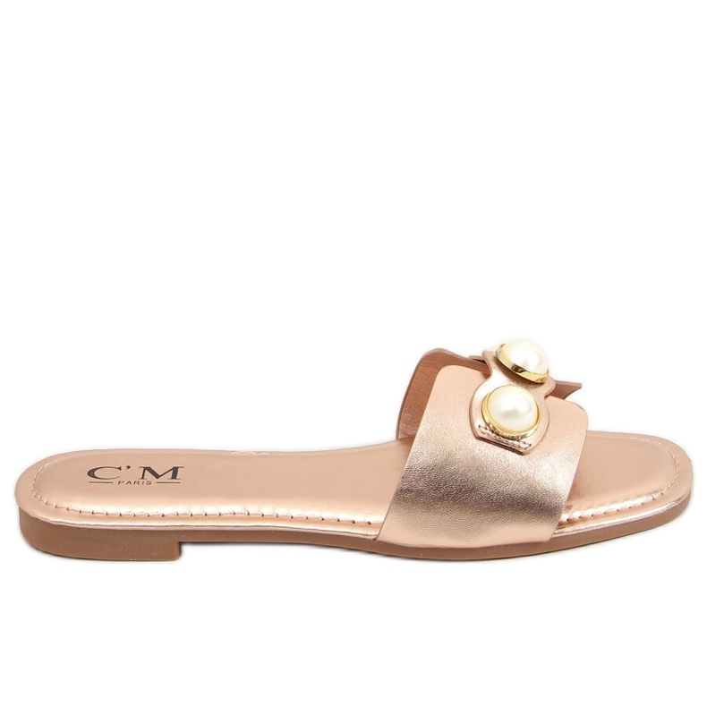 Slippers with pearls champagne 55-37 Champagne golden