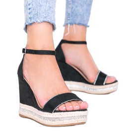 Black wedge sandals with Sun Sparrow cubic zirconia