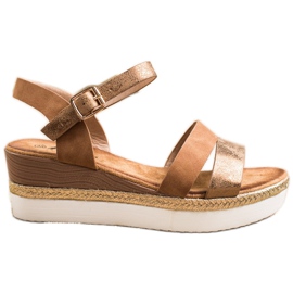 SHELOVET Light sandals on a wedge heel brown golden