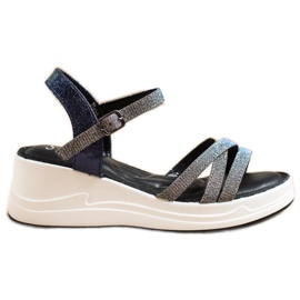 Small Swan Glitter Sandals On Wedge navy blue grey
