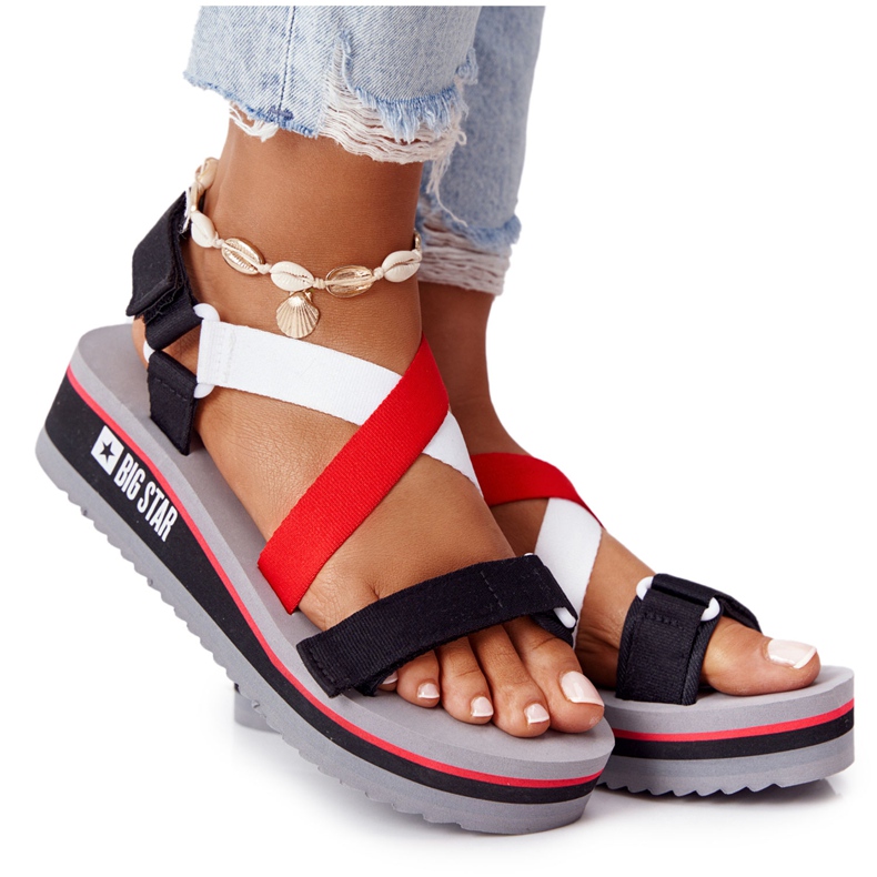 Foam Wedge Sandals Big Star HH274A082 Red-White black