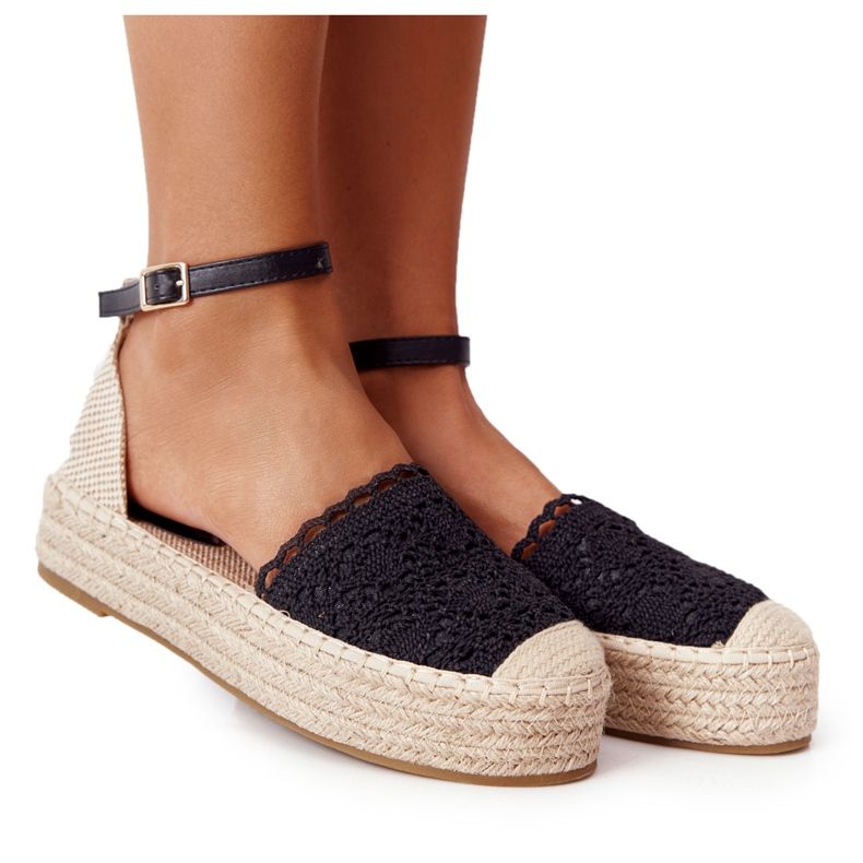 Lace Espadrilles On A Braided Black Larissa Platform beige