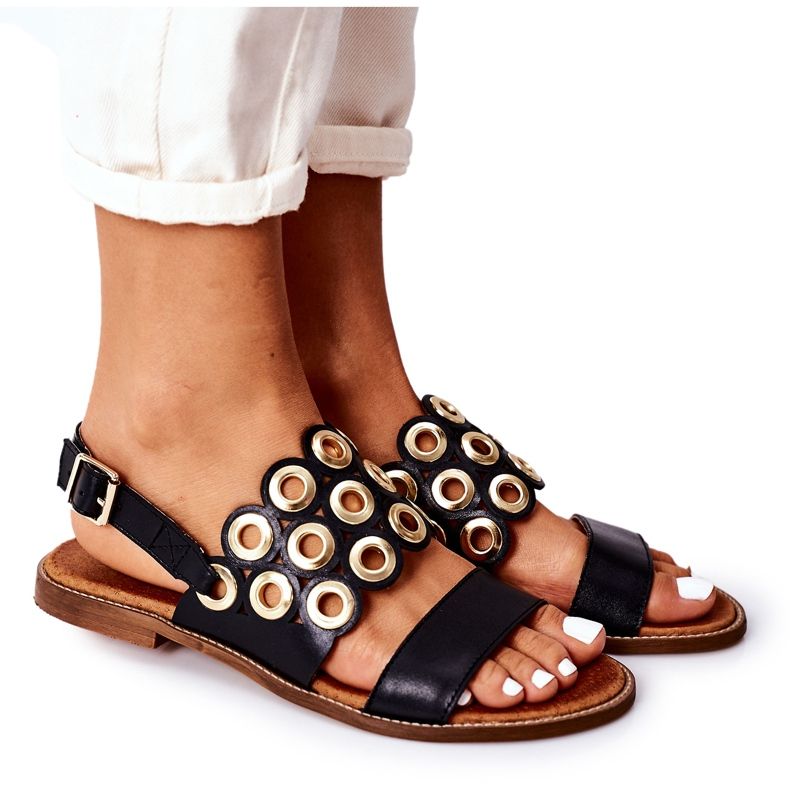 Leather Openwork Sandals Lewski Shoes 3042 Black Leather Openwork Sandals Lewski Shoes 3042 Black