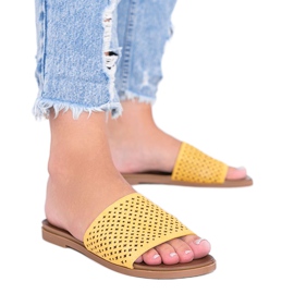 Yellow openwork women's Ballera slippers