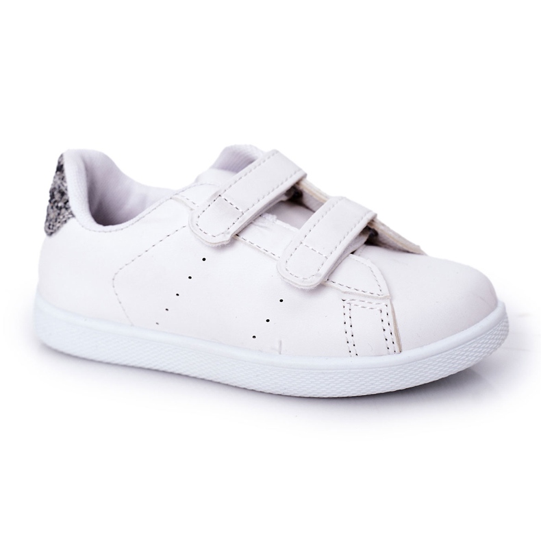 Children's Sneakers With Velcro White and Silver Cute Girl