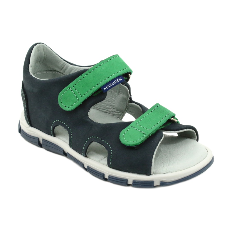 Children's Leather Velcro Sandals Mazurek 314, navy blue green
