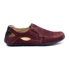 Olivier Men's shoes moccasins 91K summer burgundy red
