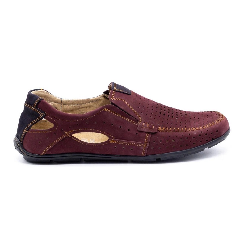 Olivier Men's shoes moccasins 91K summer burgundy red