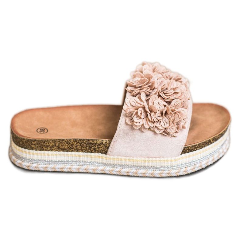 SHELOVET Slippers On The Platform With Ornament beige