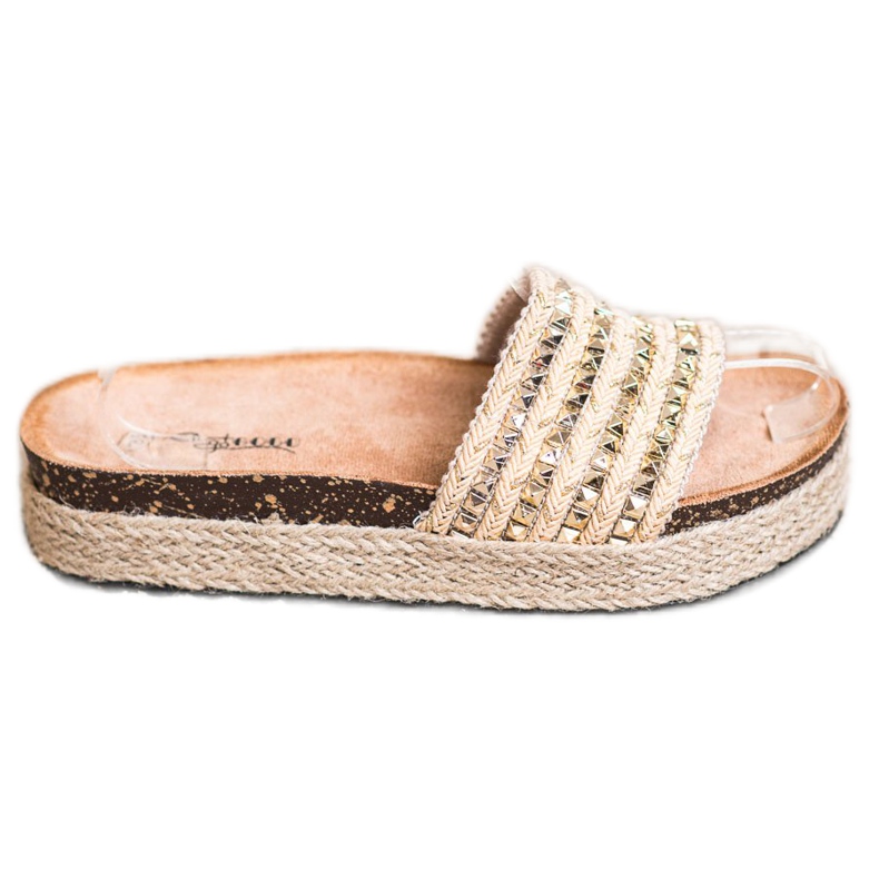 Groto Gogo Golden Slippers With Studs beige