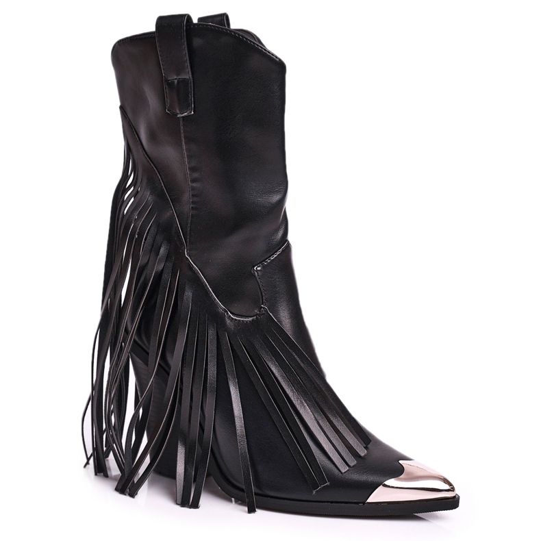 Women's Boots On A High Heel With Fringes Black Jessica Cowboy Boots