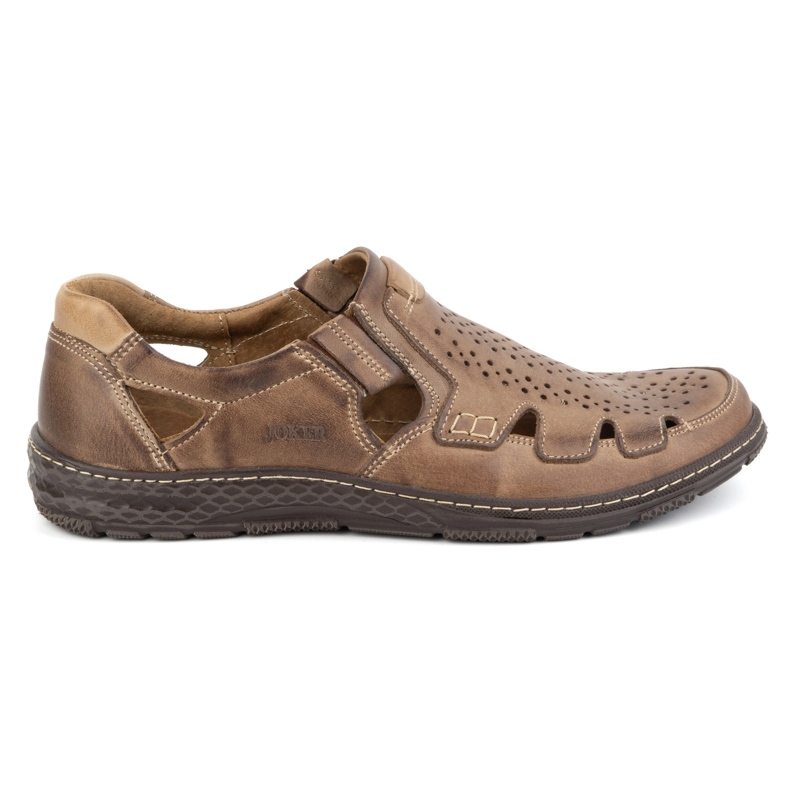 Joker Men's summer leather shoes, slip-on 500J brown